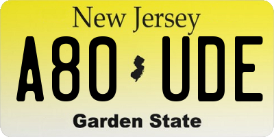 NJ license plate A80UDE