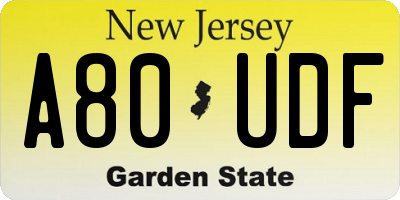 NJ license plate A80UDF