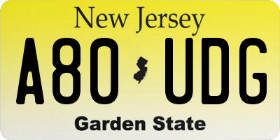 NJ license plate A80UDG