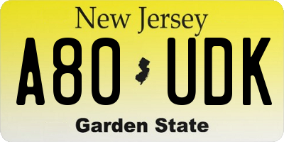 NJ license plate A80UDK