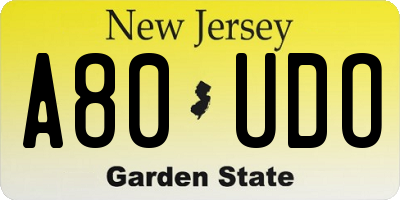 NJ license plate A80UDO