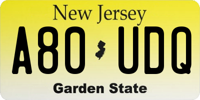 NJ license plate A80UDQ