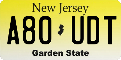 NJ license plate A80UDT
