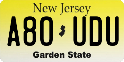 NJ license plate A80UDU