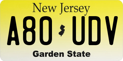 NJ license plate A80UDV