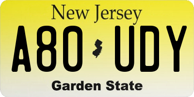 NJ license plate A80UDY