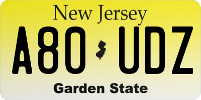 NJ license plate A80UDZ