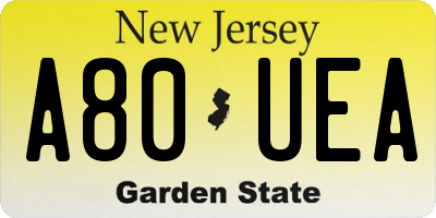NJ license plate A80UEA