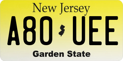 NJ license plate A80UEE