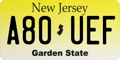 NJ license plate A80UEF