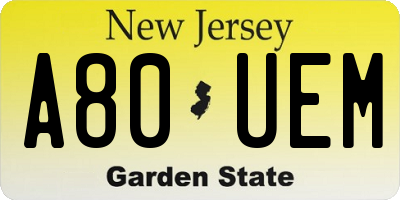 NJ license plate A80UEM