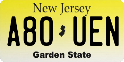NJ license plate A80UEN
