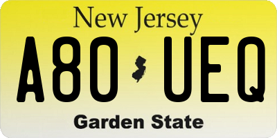 NJ license plate A80UEQ