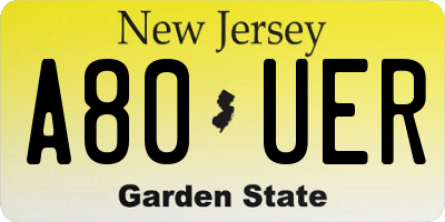 NJ license plate A80UER