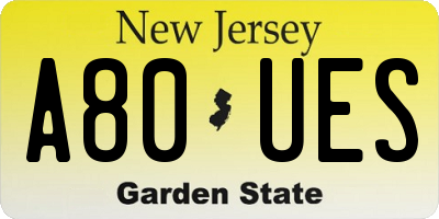 NJ license plate A80UES