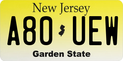 NJ license plate A80UEW