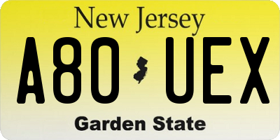 NJ license plate A80UEX
