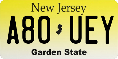 NJ license plate A80UEY