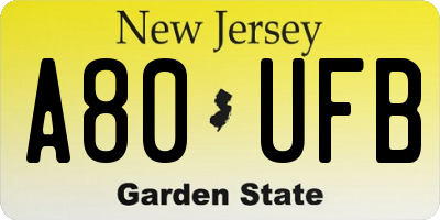 NJ license plate A80UFB