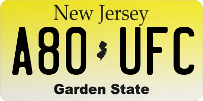NJ license plate A80UFC