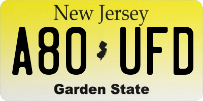 NJ license plate A80UFD