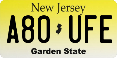 NJ license plate A80UFE