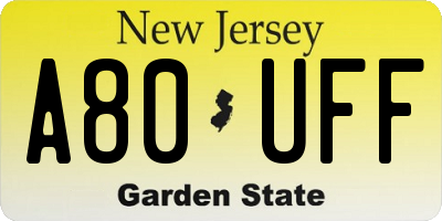 NJ license plate A80UFF