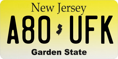 NJ license plate A80UFK