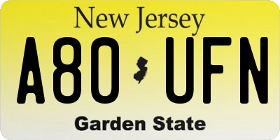 NJ license plate A80UFN