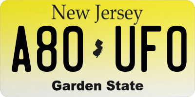 NJ license plate A80UFO