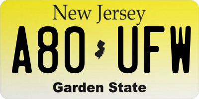 NJ license plate A80UFW