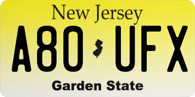 NJ license plate A80UFX