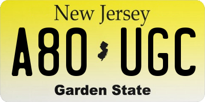 NJ license plate A80UGC