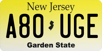 NJ license plate A80UGE