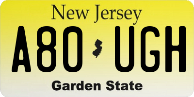 NJ license plate A80UGH