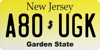 NJ license plate A80UGK