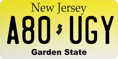 NJ license plate A80UGY