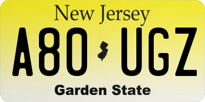 NJ license plate A80UGZ