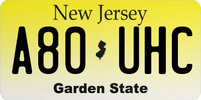 NJ license plate A80UHC