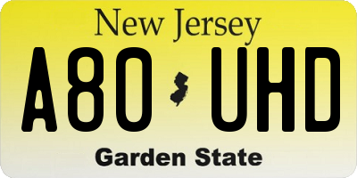 NJ license plate A80UHD