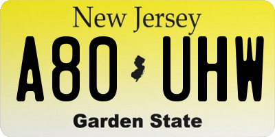 NJ license plate A80UHW