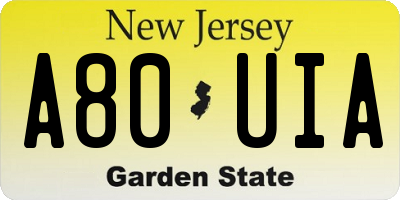 NJ license plate A80UIA