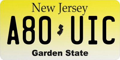 NJ license plate A80UIC