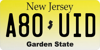 NJ license plate A80UID