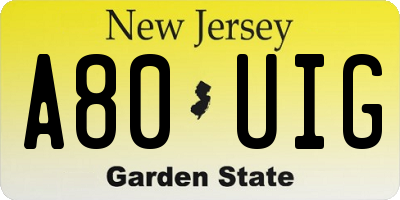 NJ license plate A80UIG