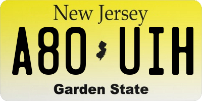 NJ license plate A80UIH