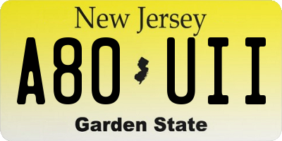 NJ license plate A80UII