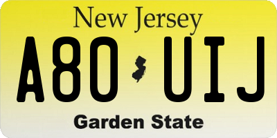 NJ license plate A80UIJ