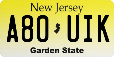 NJ license plate A80UIK
