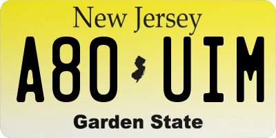 NJ license plate A80UIM